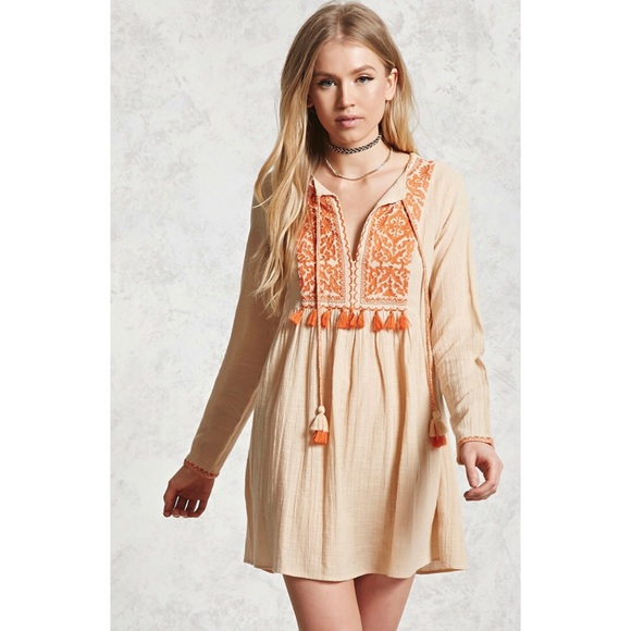 Forever 21 Embroidered Peasant Dress